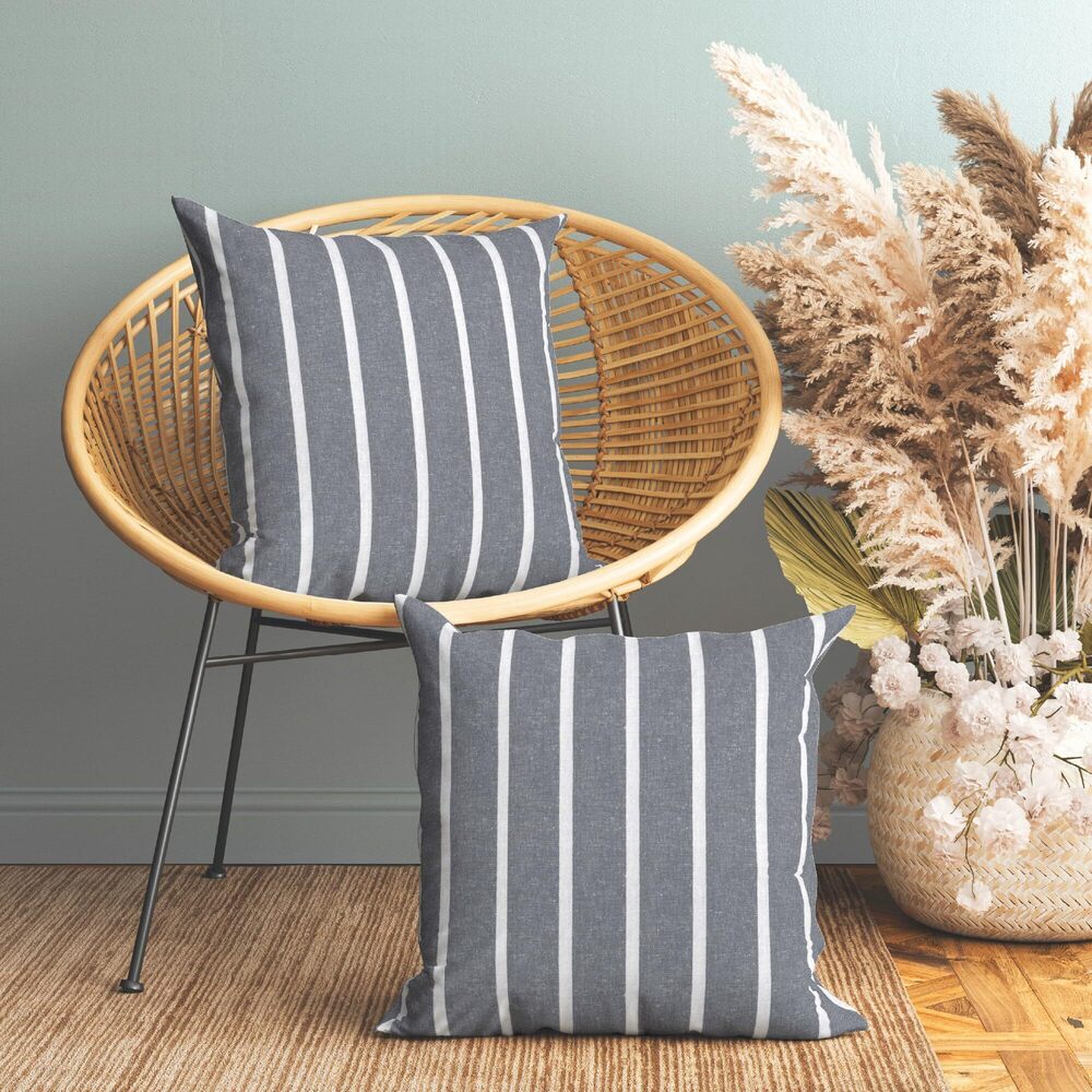1249 Farmhouse Throw Pillow Covers Set of 2 20x20 in Roma Grey Stripes